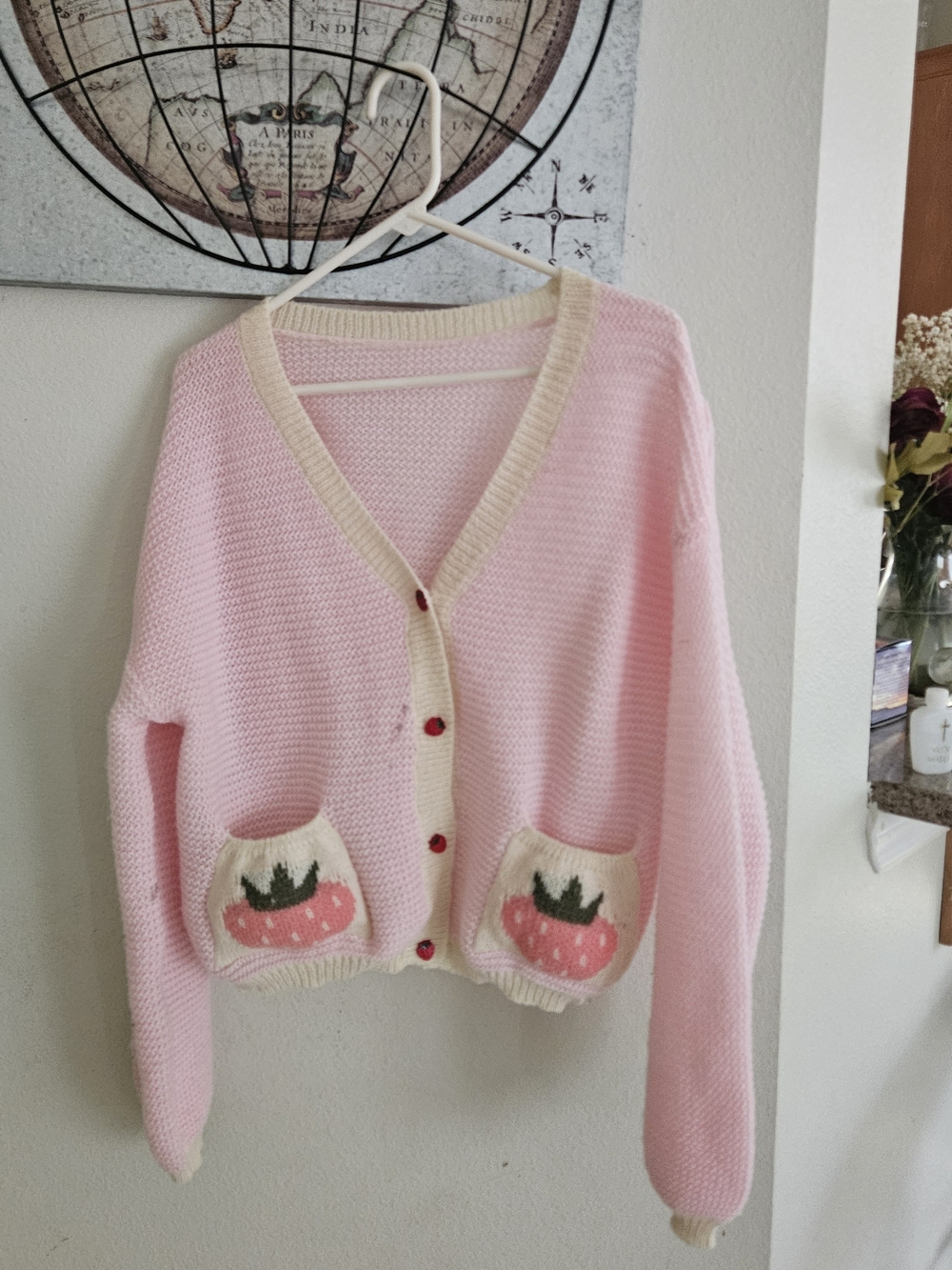 Pink Strawberry Pocket Cardigan Sweater - Soft Knit